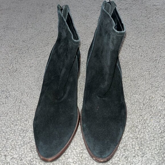 ANTONIO MELANI Black Suede Back Zip Stacked Heel Ankle Boots Booties - EUC - 7M - Picture 2 of 8